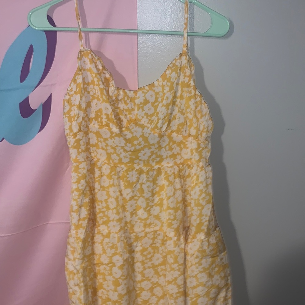 SHEIN Yellow Flower Print Sun Dress